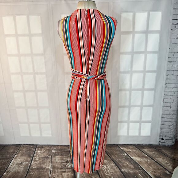 Alice & Olivia Delora colorful vertical striped wrap tie waist midi dress size 2 - Picture 10 of 16
